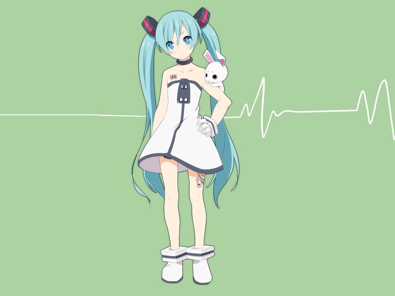 Anime Girl with Bunny — Green