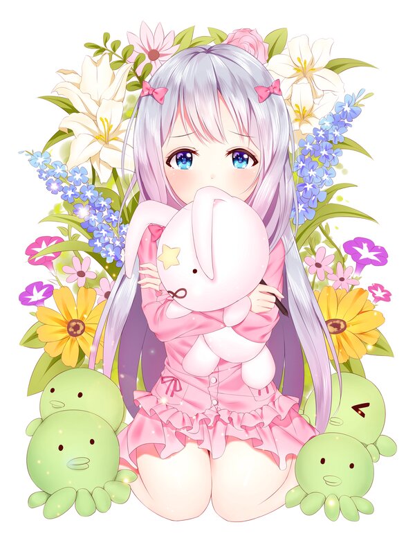 Anime Girl with Bunny — Pink, Cheerful, Spring