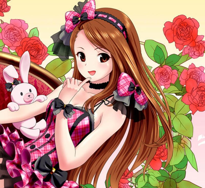 Anime Girl with Bunny — Pink, Cheerful