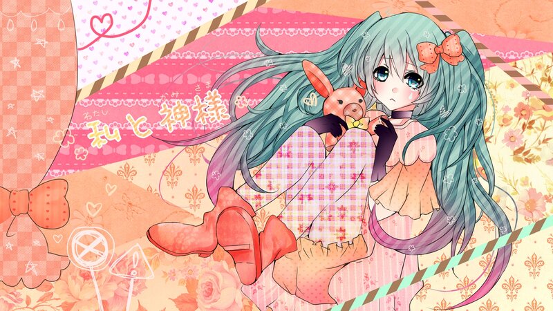 Anime Girl with Bunny — Pink, Cute