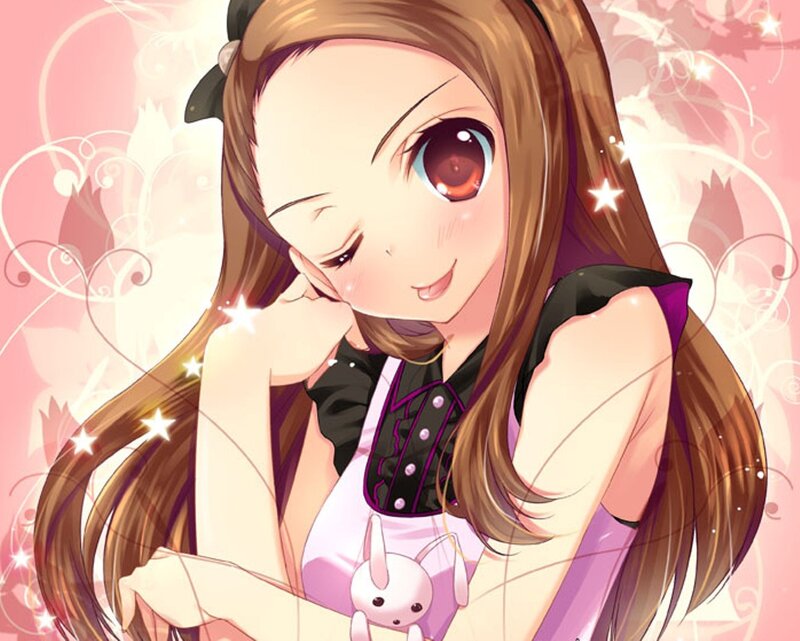 Anime Girl with Bunny — Pink, Dreamy