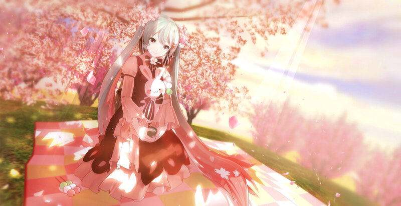 Anime Girl with Bunny — Pink, Serene