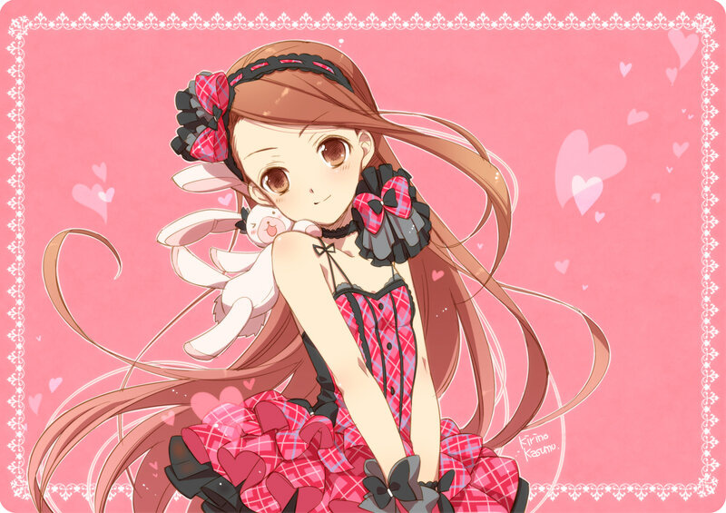 Anime Girl with Bunny — Pink