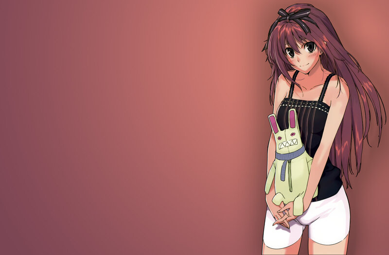 anime girl with bunny plush