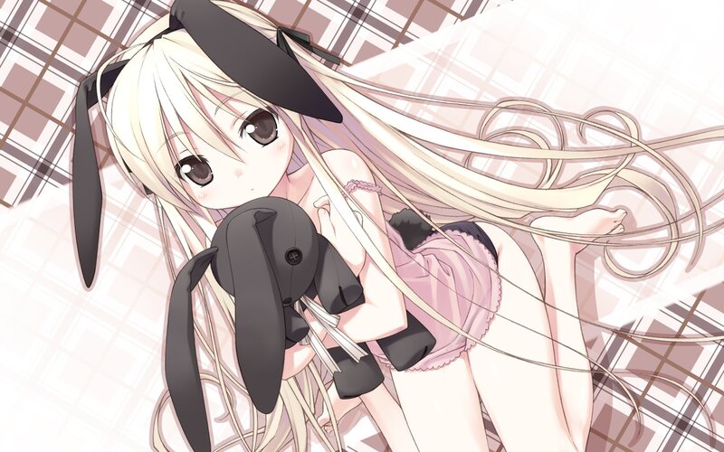 anime girl with bunny plush