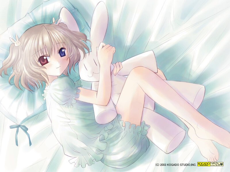 Anime girl with bunny plush