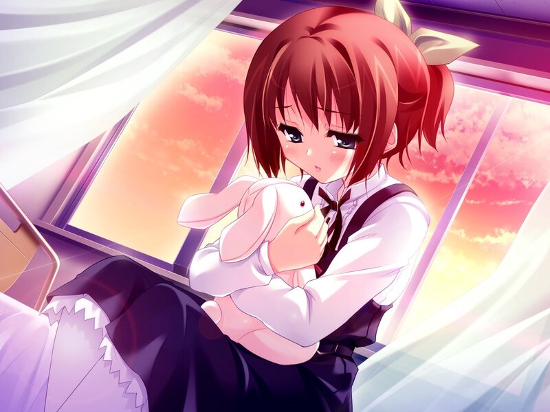 Anime girl with bunny plush