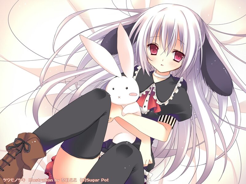 Anime girl with bunny plush