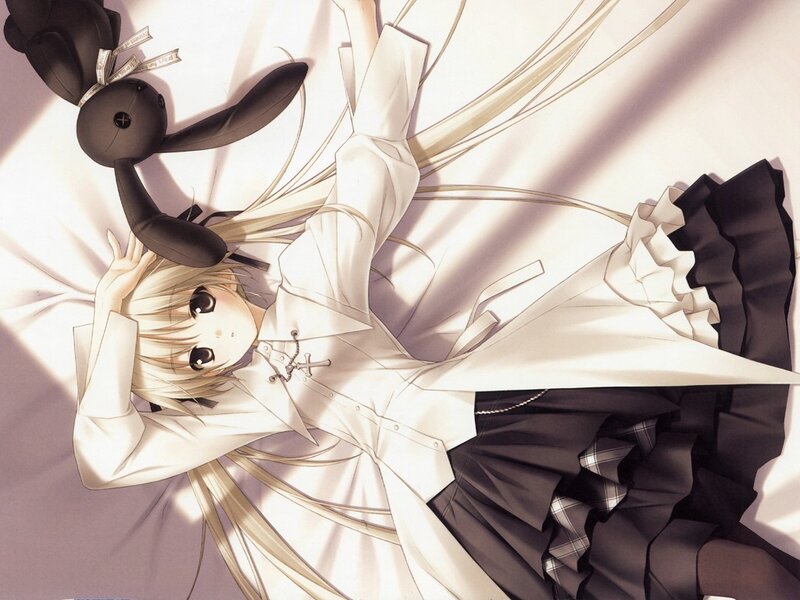 Anime girl with bunny plush