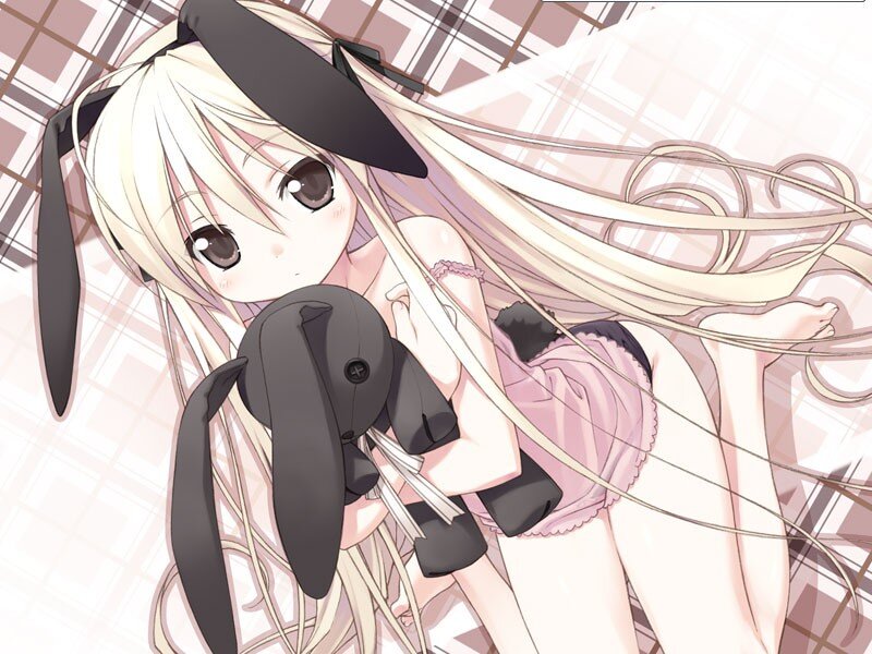 Anime girl with bunny plush