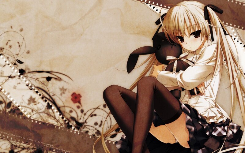 Anime girl with bunny plush
