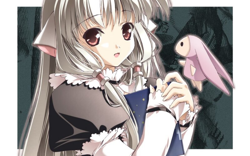 anime girl with bunny plush
