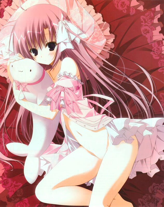 Anime girl with bunny plush