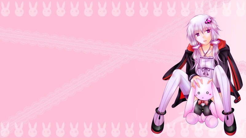 anime girl with bunny plush