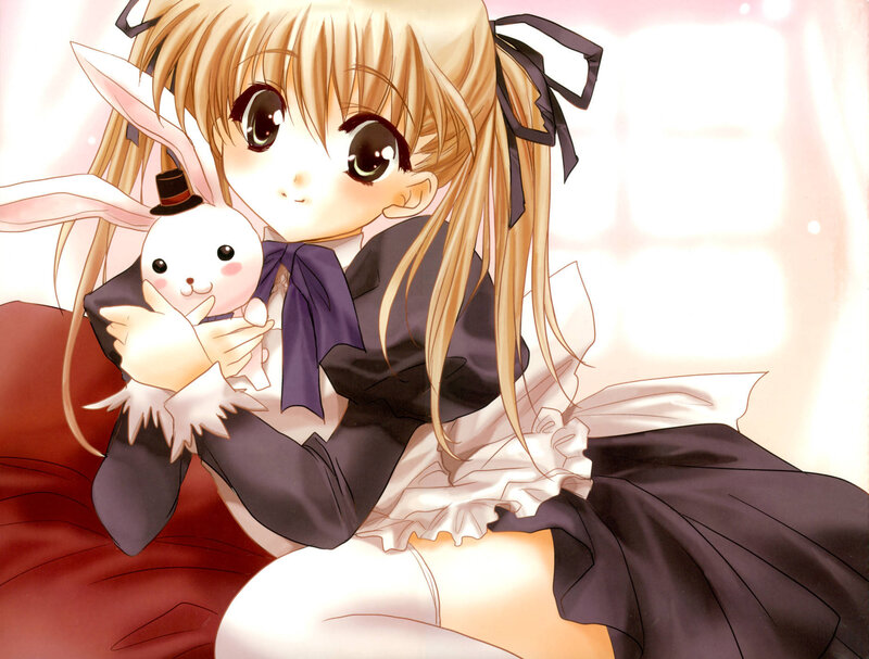 Anime girl with bunny plush