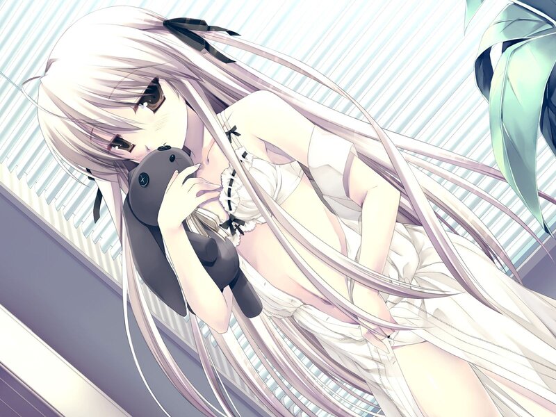 anime girl with bunny plush