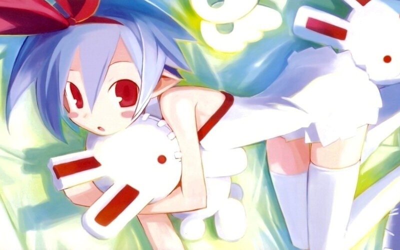 anime girl with bunny plush