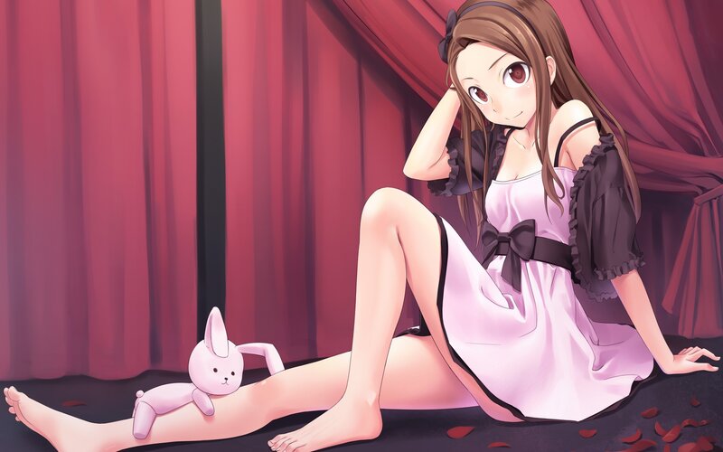 anime girl with bunny toy