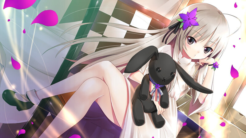 Anime Girl with Bunny — White, Calm, Digital Art, Bunny Doll