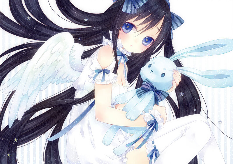 Anime Girl with Bunny — White, Serene