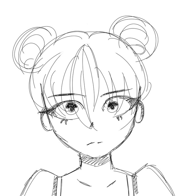 Anime Girl with Buns — Black
