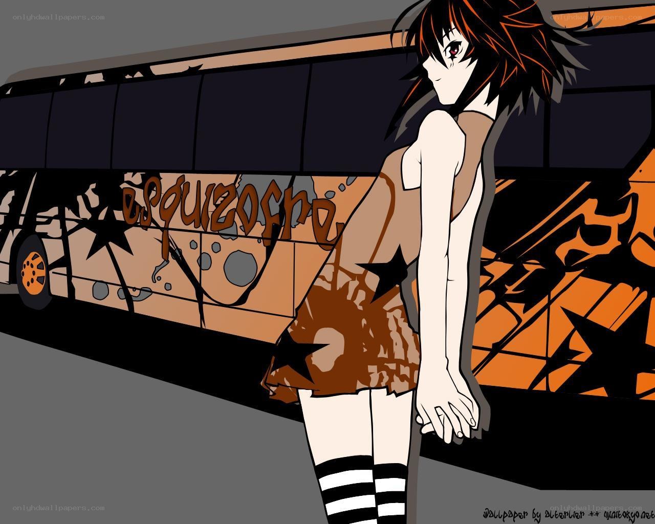 anime girl with bus