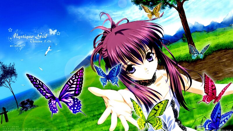 Anime girl with butterflies