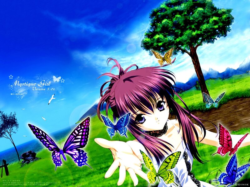 Anime girl with butterflies