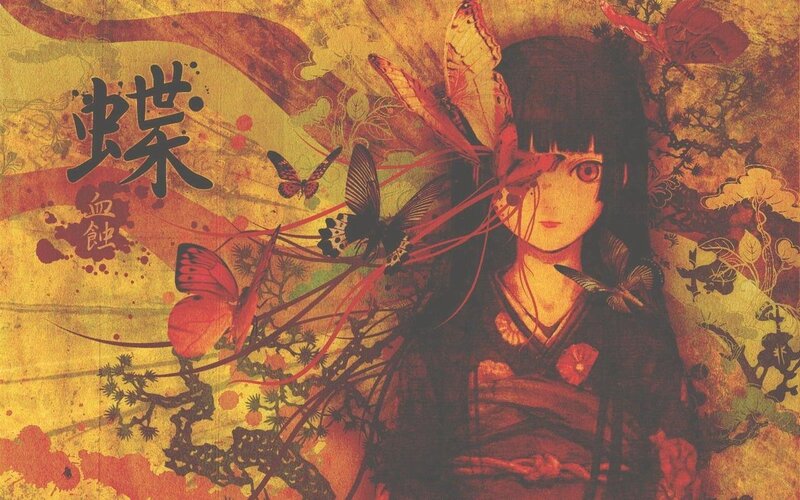 Anime girl with butterflies