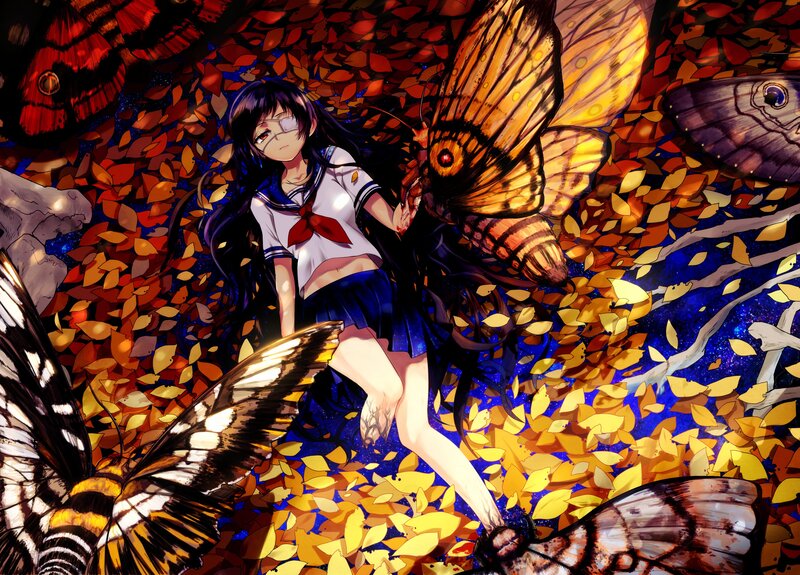 Anime girl with butterflies