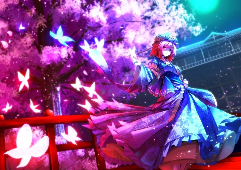 Anime girl with butterflies
