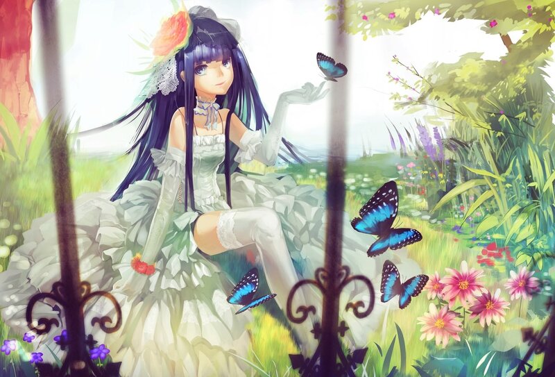 Anime girl with butterflies
