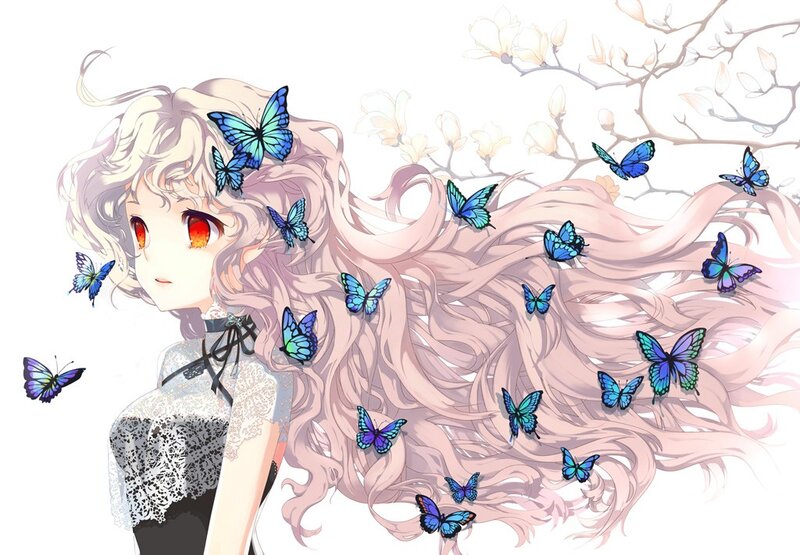 anime girl with butterflies