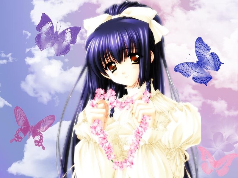 Anime girl with butterflies
