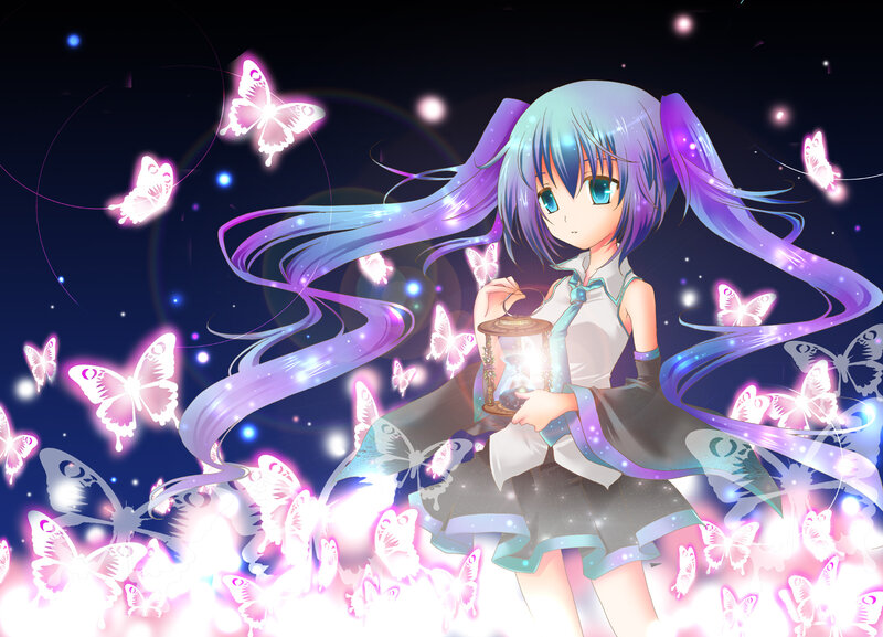 Anime girl with butterflies