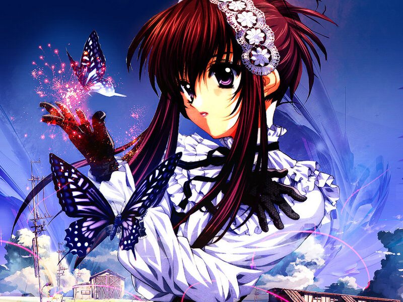anime girl with butterflies