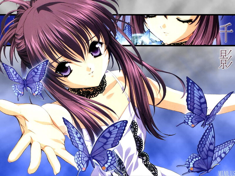 Anime girl with butterflies