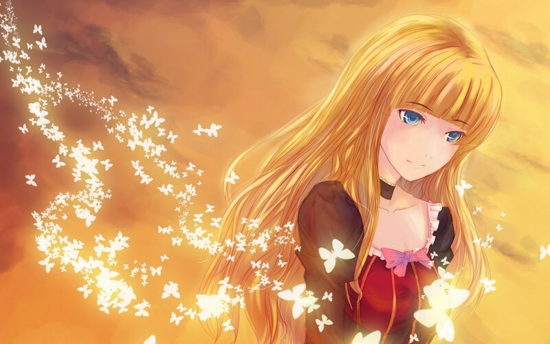 anime girl with butterflies