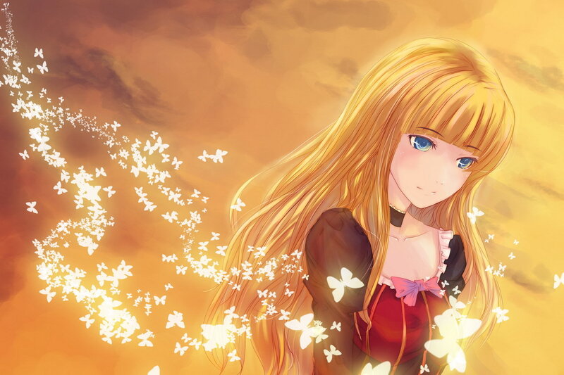 Anime girl with butterflies