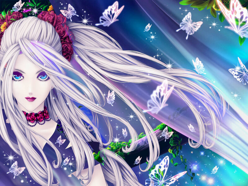 Anime girl with butterflies