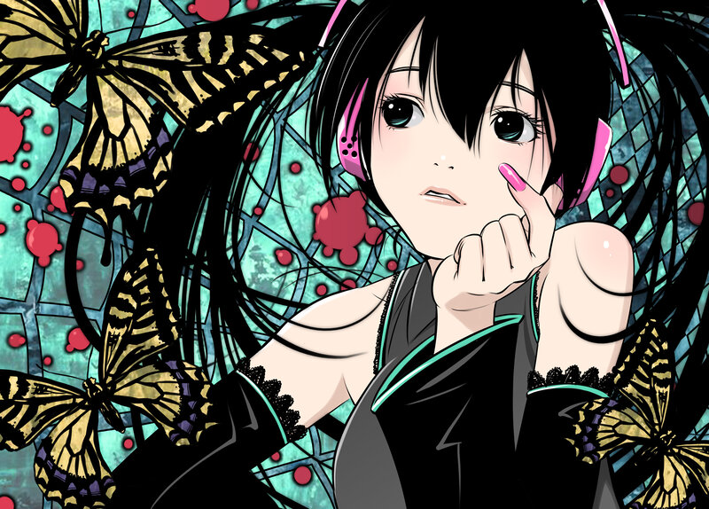 Anime girl with butterflies