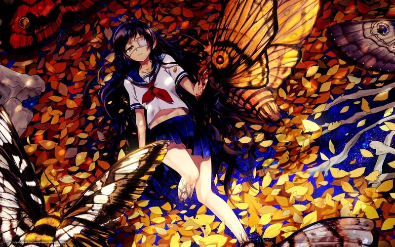 Anime girl with butterflies