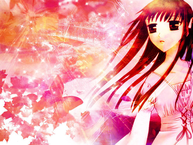 Anime girl with butterflies