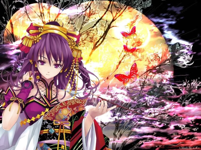Anime girl with butterflies