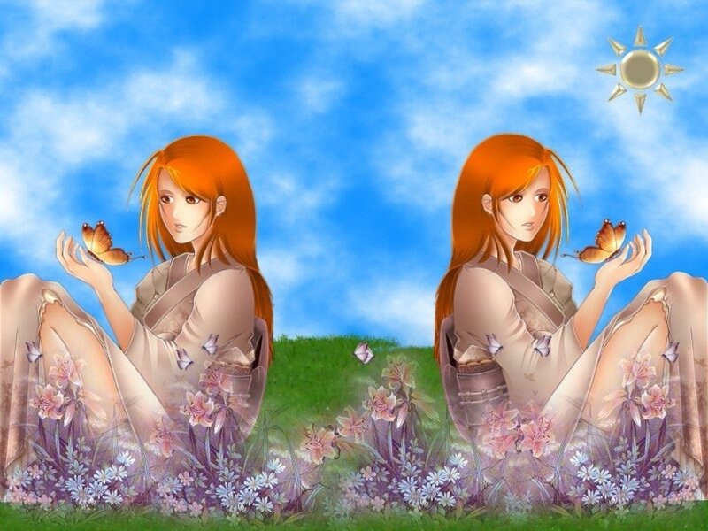 Anime girl with butterflies