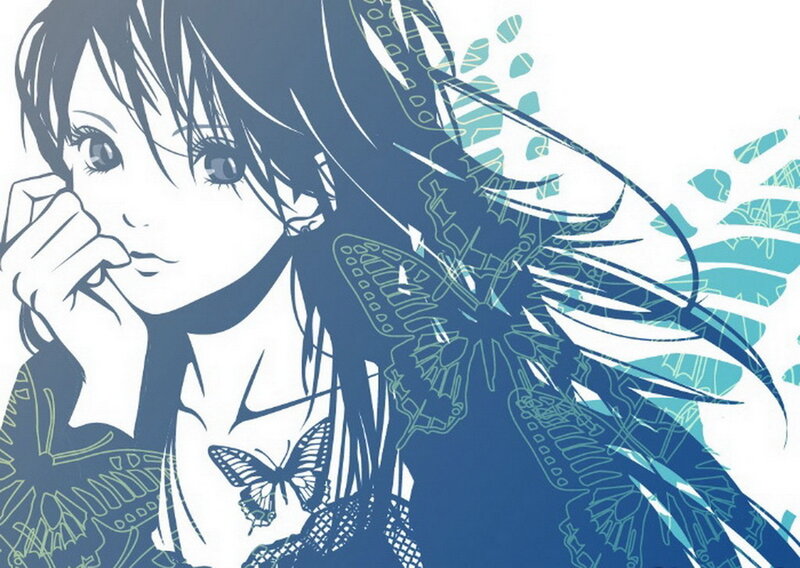 anime girl with butterflies