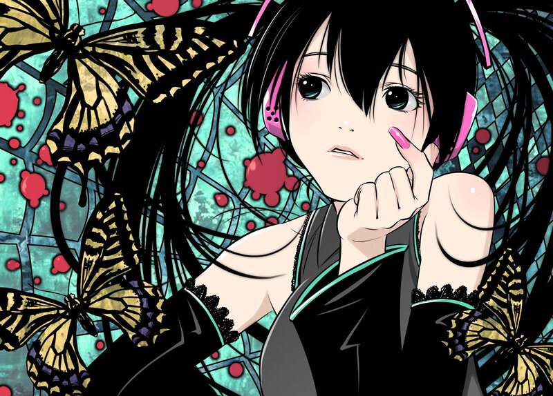 Anime girl with butterflies