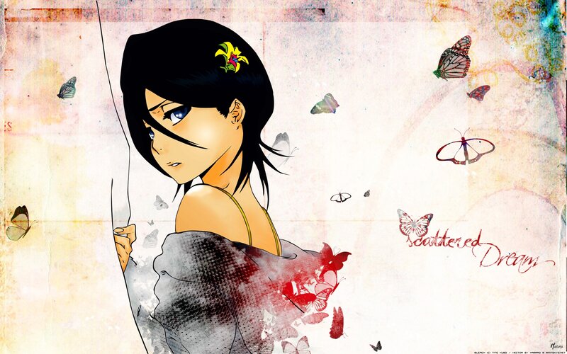 Anime girl with butterflies