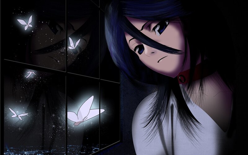 anime girl with butterflies