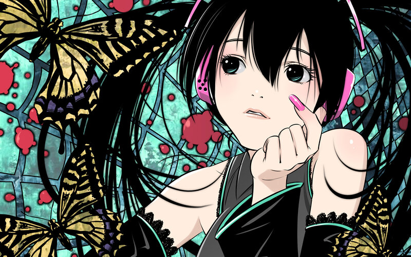 Anime girl with butterflies